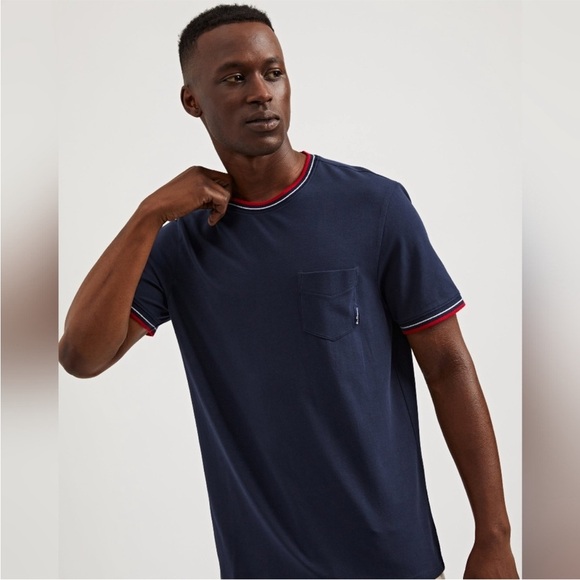 Ben Sherman Blue Navy Pocket Tshirt Mens Crewneck Basic Slub Cotton size Medium - Picture 1 of 9